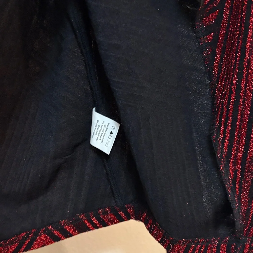 Allegra K Red & Black Sparkly Stripe Holiday Open Waterfall Cardigan NWOT - Picture 9 of 15
